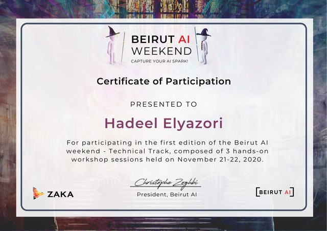 Beirut AI Weekend certificate of participation