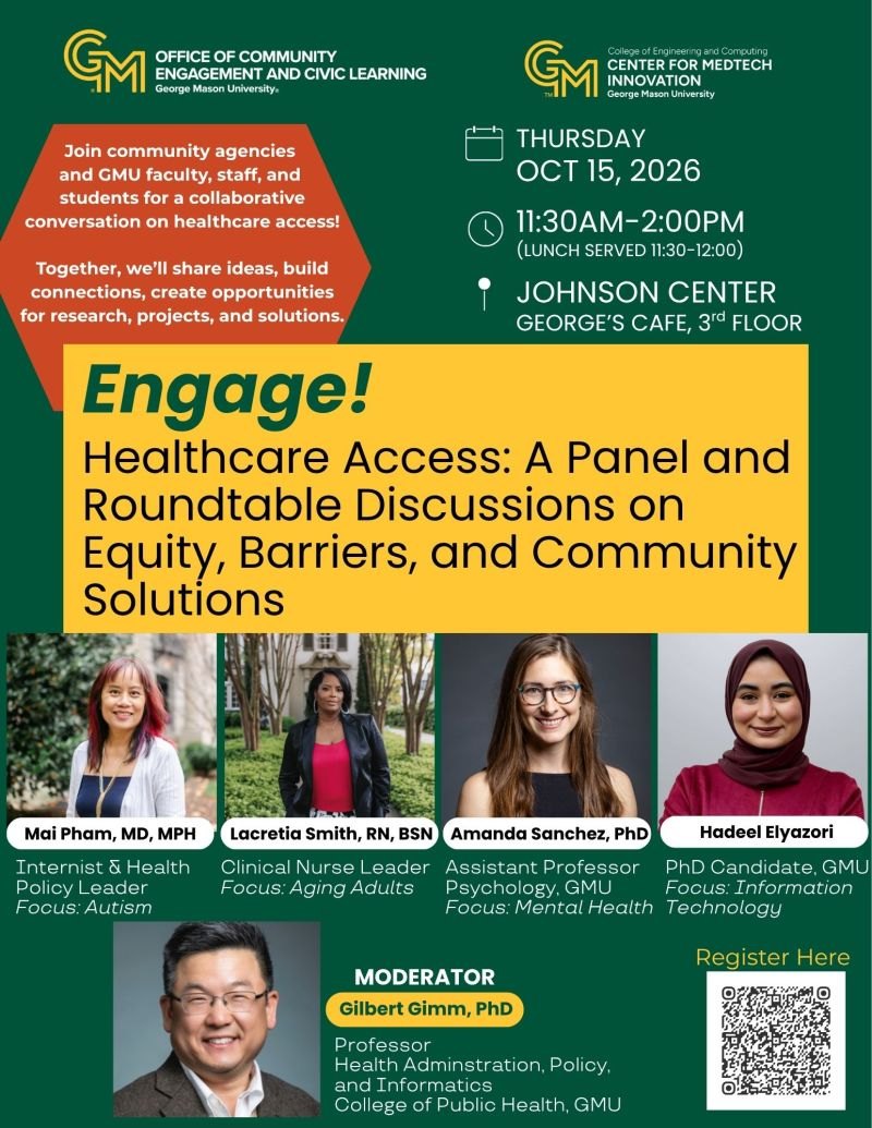 Flyer for the Engage! Healthcare Access panel and roundtable on October 15, 2026