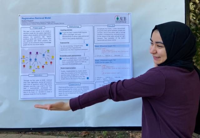 Hadeel presenting a research poster